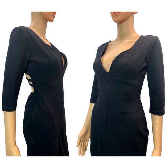 80s Black Cut Out Spandex Dress | Low Cut Tight Fit Classic | M - Picture 7 of 8